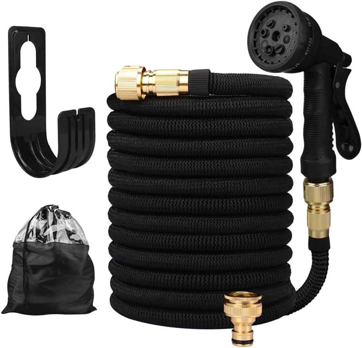 Uittrekbare Tuinslang - Flexibele Waterslang - Tuin Besproeien - Dubbele Metalen Connector - 25 ft - Zwart