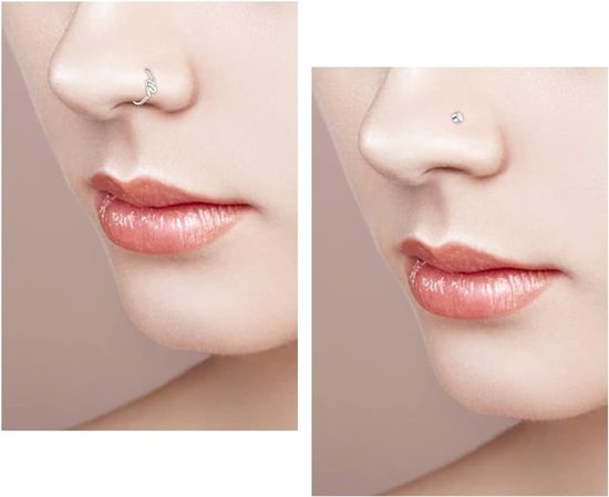 Studs Ringen Neus Piercings Set Neus Schroef Pin Dunne Hoepels met Bone L Vormige Opaal Kristal Piercing Sieraden Chirurgisch Staal 20G 8mm, Kristal, Opaal, Roestvrij staal, Staal — afbeelding 3