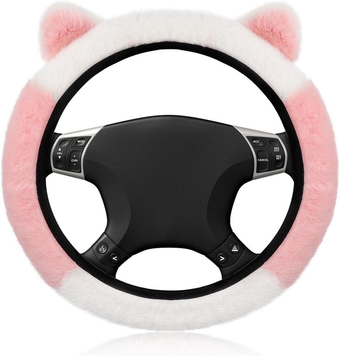 Roze Schattige Kat Winter Warm Pluche Auto Stuurwiel Cover Voor Vrouwen Creatieve Stuurhoes Pluche