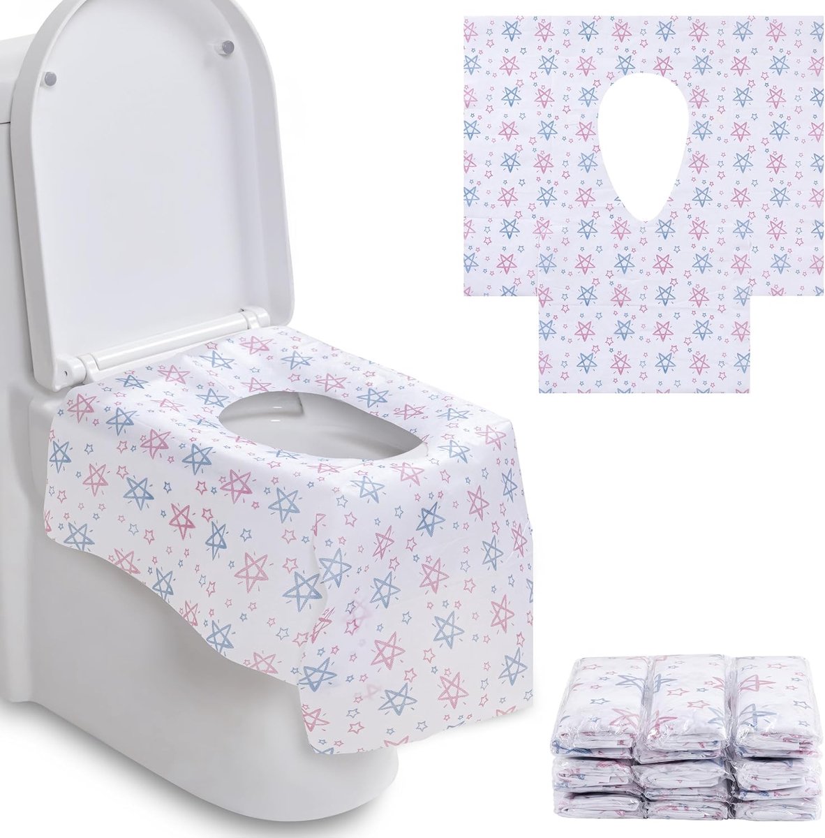 30 stuks grote maten wegwerp toiletzittingen, hygiënische waterdichte PE-potjeshoes draagbare antislip toilethoezen reizen verpakt voor peuters, kinderen, volwassenen, zwangere vrouwen, gebruik in
