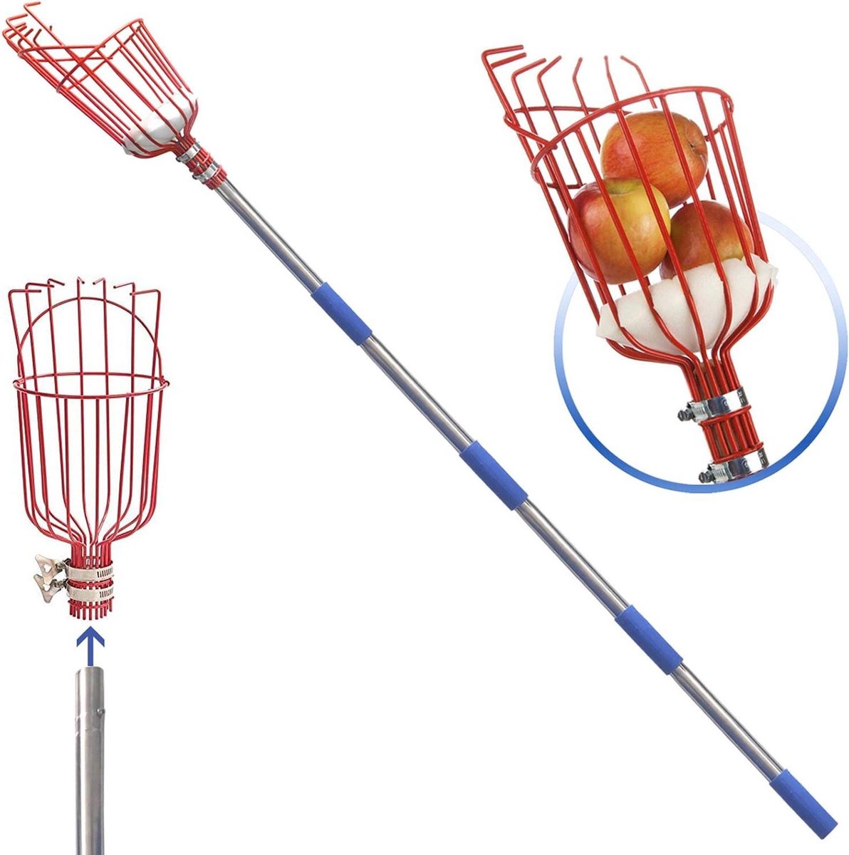 Fruitplukker Tool - Oogststok - Fruit Plukken - Roestvrij Staal - 13 Voet - Zilver