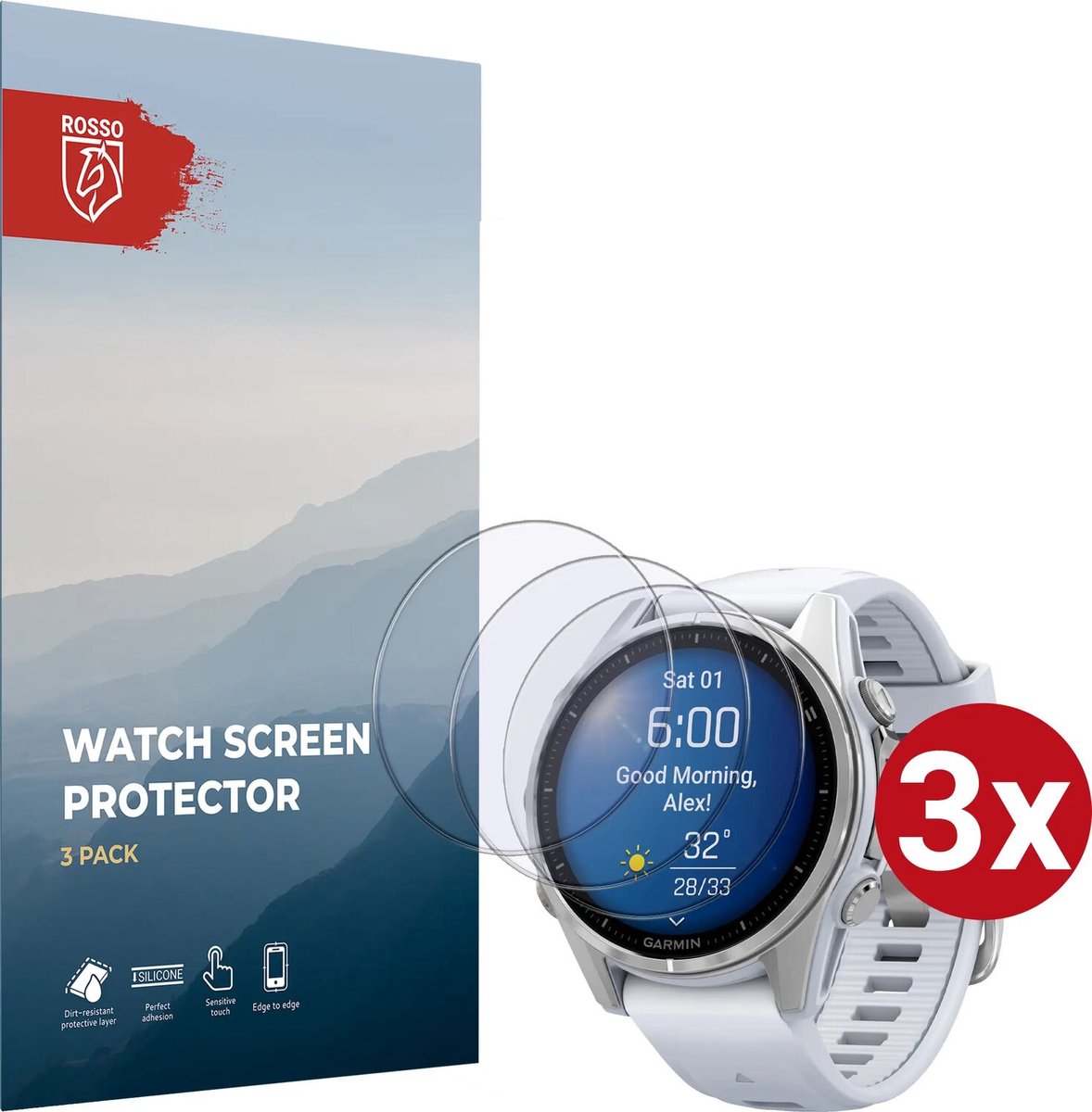 Rosso 9H Tempered Glass - Screen Protector Geschikt voor Garmin Fenix 8 43MM - 3-Pack