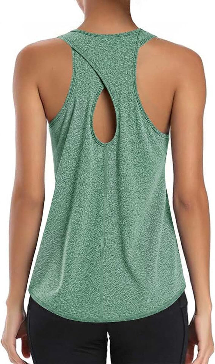 Sporttanktop voor dames, ronde hals, mouwloos T-shirt, sporttop, licht, sneldrogend, ademend, met holle rug, yoga, shirt, hardlopen, fitness, tanktop