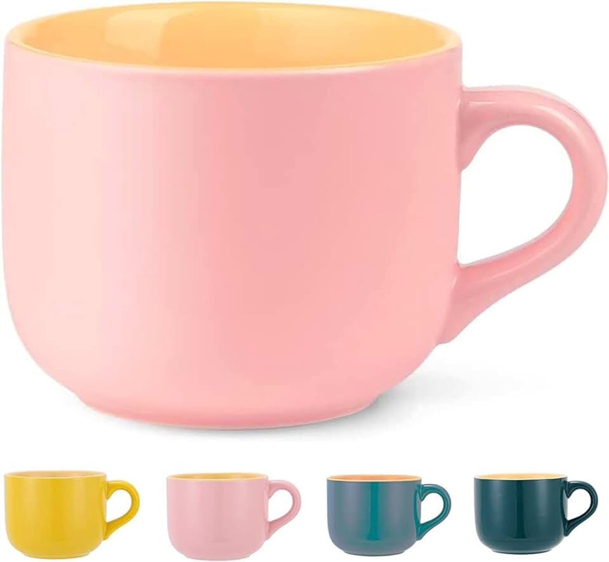 Soepkom, keramische soepkop/koffiekop/slakom, magnetronbestendig, voor melk, salade, cappuccino, muesli, 650 ml, roze