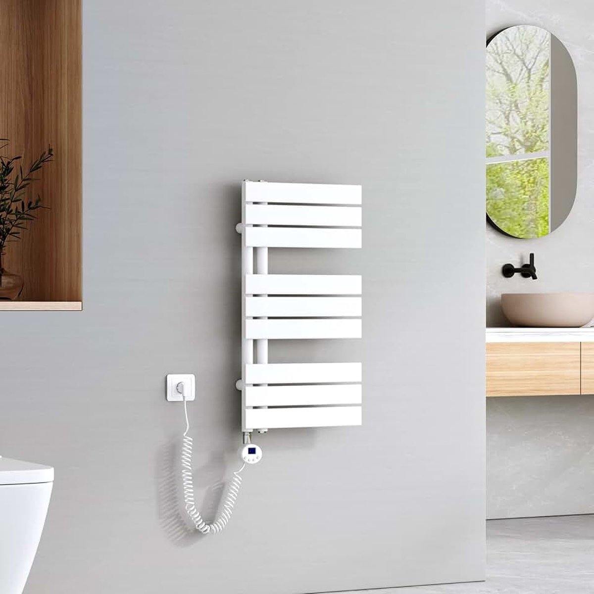 Elektrische Handdoekradiator met Thermostaat,762x400x59mm,Wit,Wandmontage, Instelbare Temp& Timer,Elektrische handdoekverwarmer,Badkamer radiator elektrisch,400W