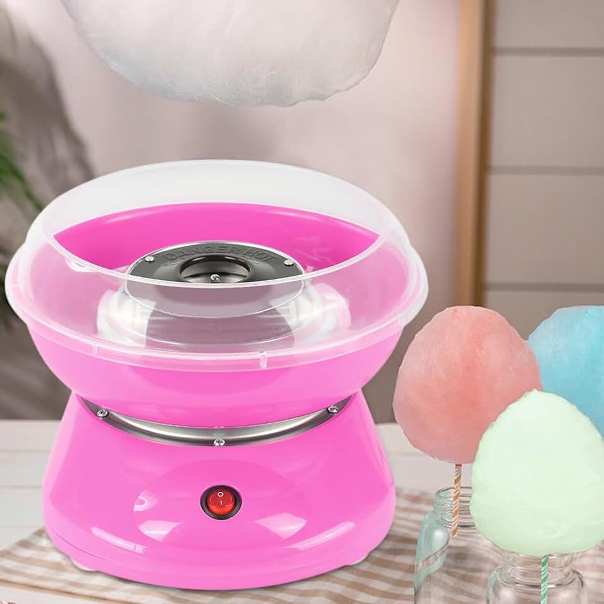 Suikerspinmachine voor thuis, suikerspinmachine voor thuis, snoepmachine, suikerspin voor kinderfeesten, verjaardagen, 220 V EU (roze)