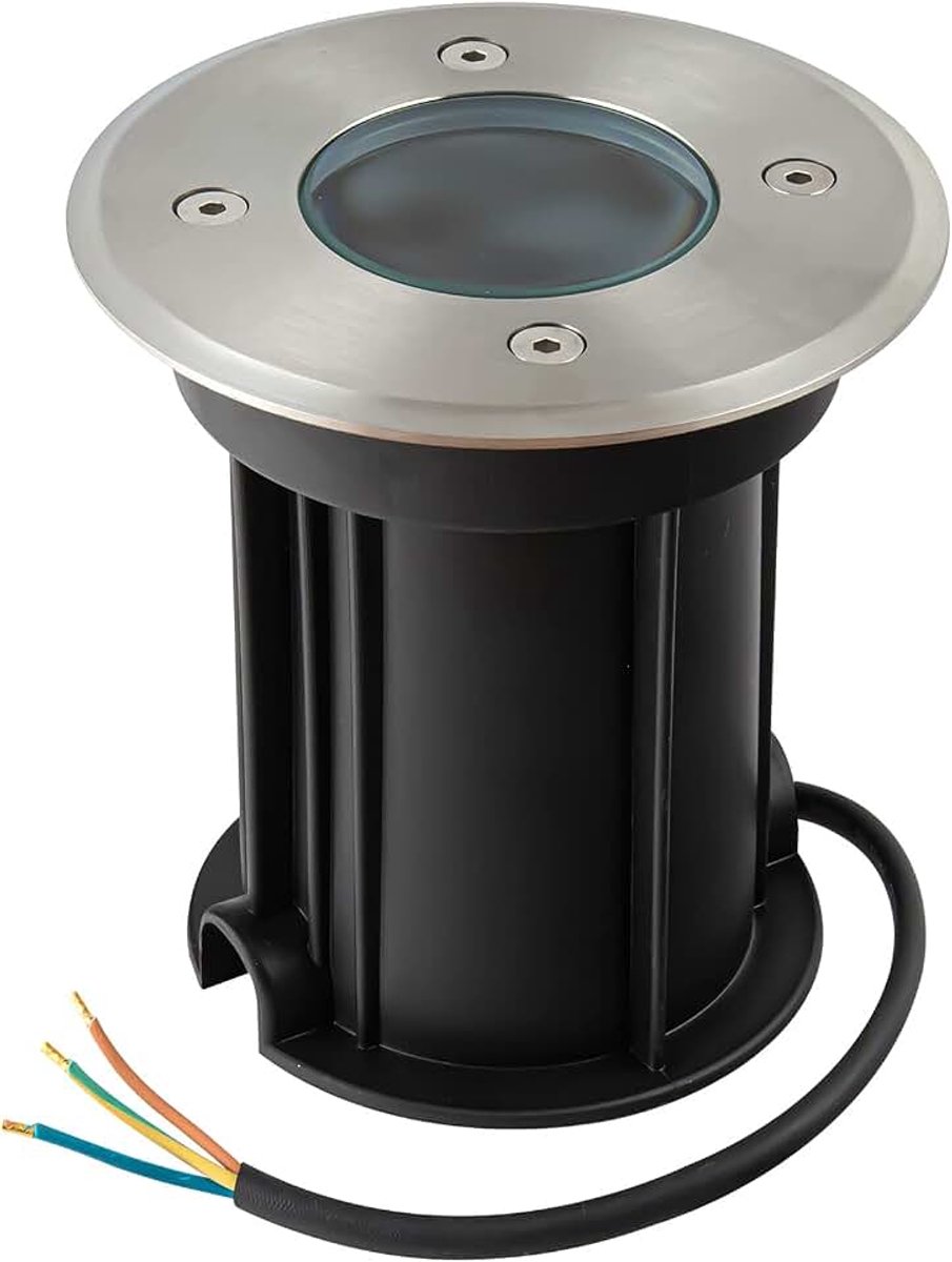 Vloerinbouwspot voor buiten, voor GU10, IP67, waterdicht, led-spot, terras, rond, praktisch, voor buiten, 230 V, lamp voor gazon, binnenplaats, Ø 11 x 12 cm
