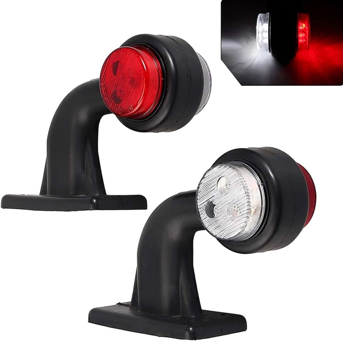 2 stuks elleboogbegrenzingslichten, positielampen, 12-30 V, markeringslichten, waterdichte led-zijmarkeringslichten, dubbelzijdig waarschuwingslicht, wit/rood, voor vrachtwagen, auto