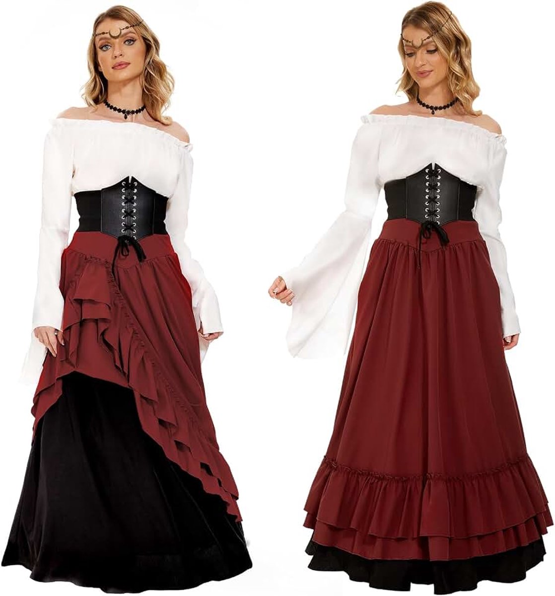 Middeleeuws kostuum voor dames, renaissance, Victoriaanse jurk, middeleeuwse kledingaccessoires met uitlopende mouwen en hoge taille, gothic retro jurk, carnaval, Halloween