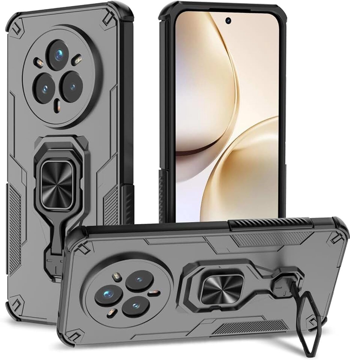 Hoesje voor Realme 14 Pro Plus, metalen 360° roterende ringstandaardhouder Antikras- en schokbestendige mobiele telefoon hoezen (Zwart)