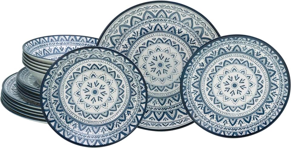 17178, serie Mexico, 18-delige serviesset, bordenset van aardewerk, vaatwasser- en magnetronbestendig, kwaliteitsproductie