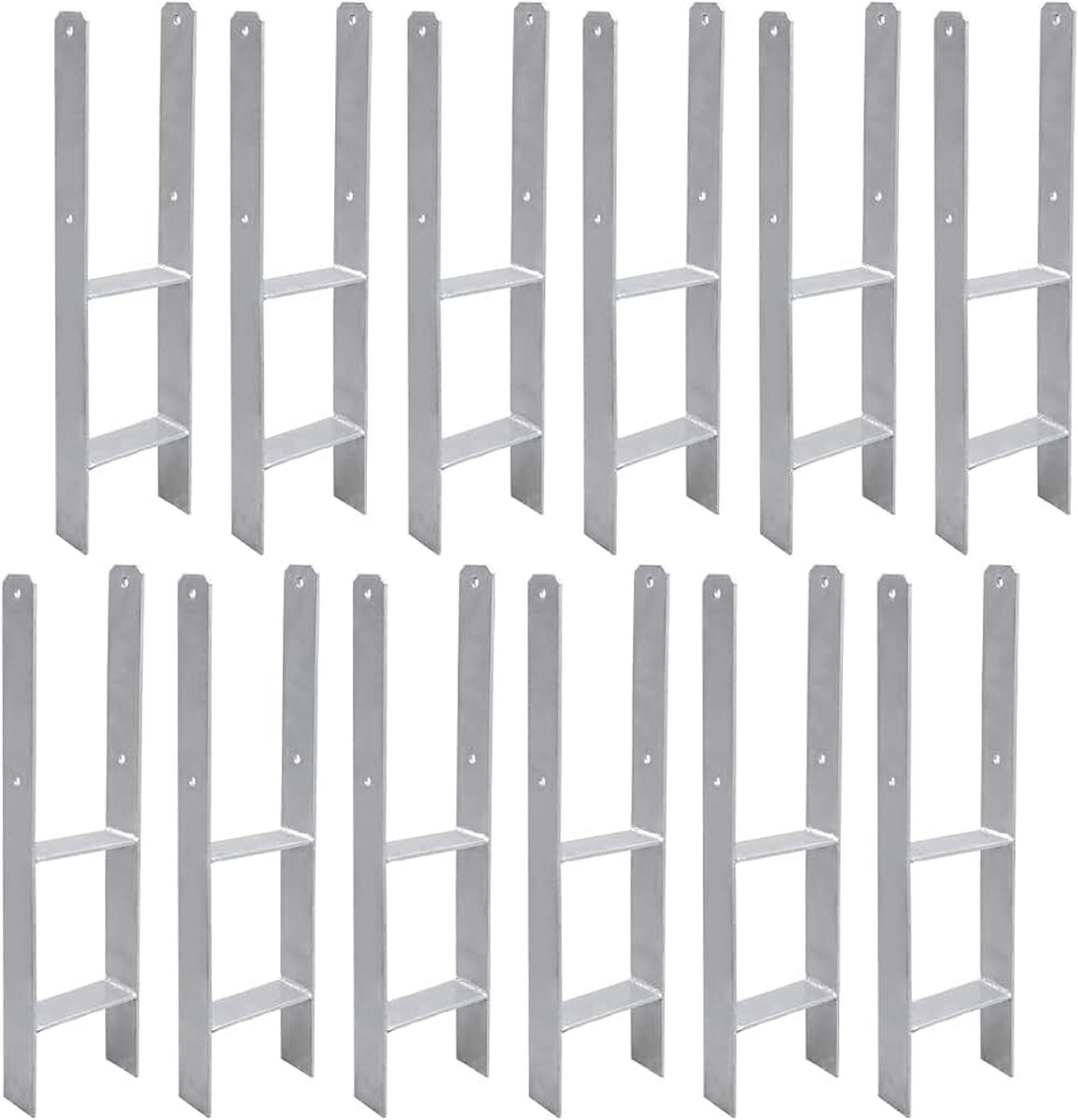 12 stuks, H-anker, paaldrager, grondanker voor palen, H-paalschoen voor hek en kas, vierkante houten palen (121 x 600 mm)