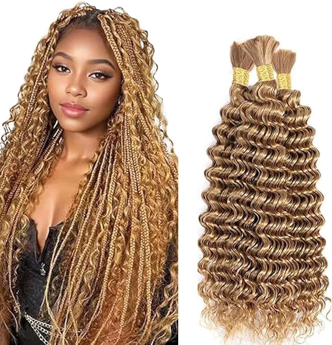 34 34 34 Zoll Deep Wave Bulk Braiding Menselijk haar Bundles Unprocessed #27 Honey Blonde Human Hair Extensions For Boho Braids No Weft Curly Braiding Hair 50g/bundle Total 150g