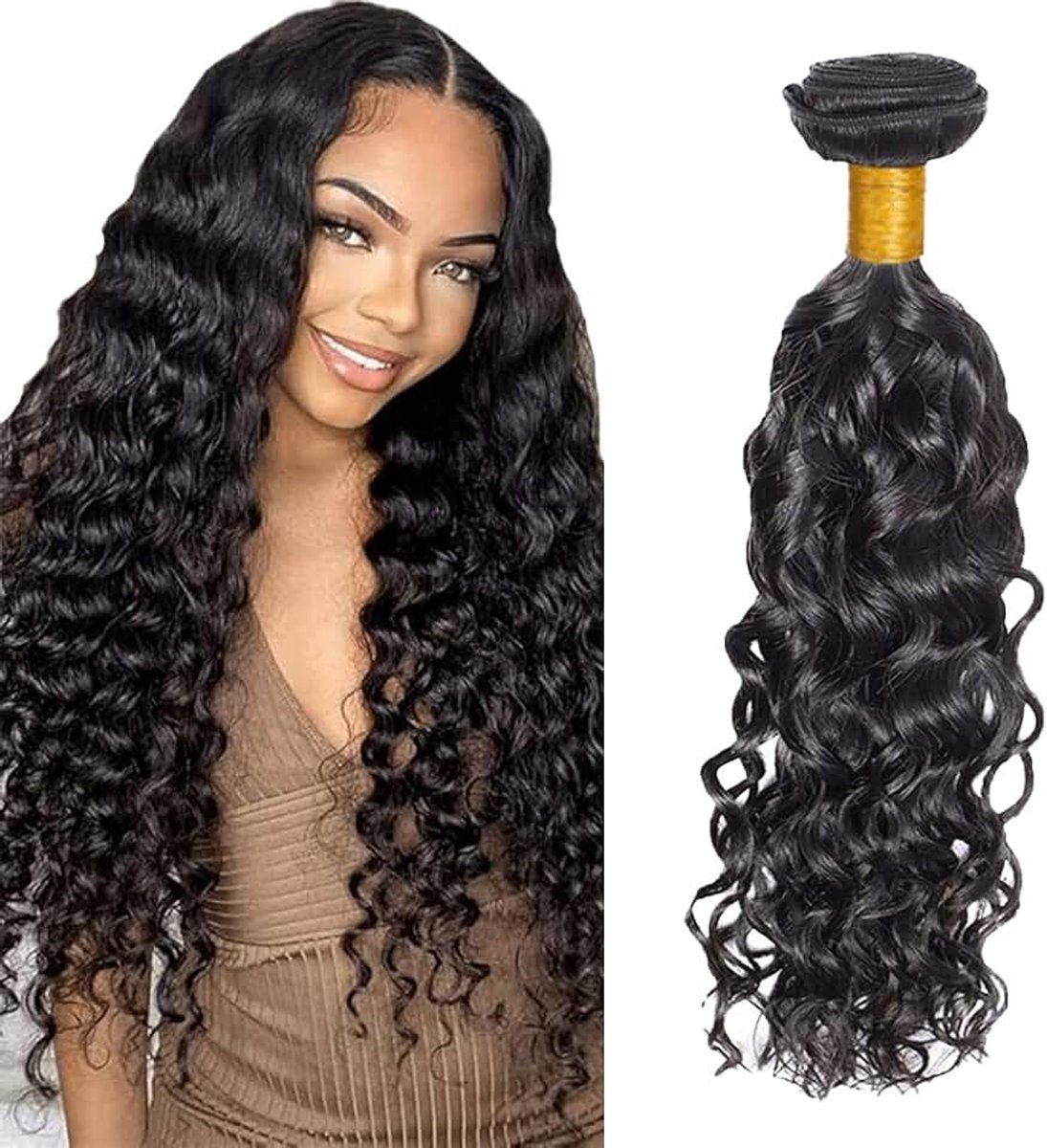 28 Inch Bundles Human Hair Water Wave Hair Extension Natural Black Bundles Human Hair Extensions Double Weft for Women Minimal Smell for Women Single Bundle
