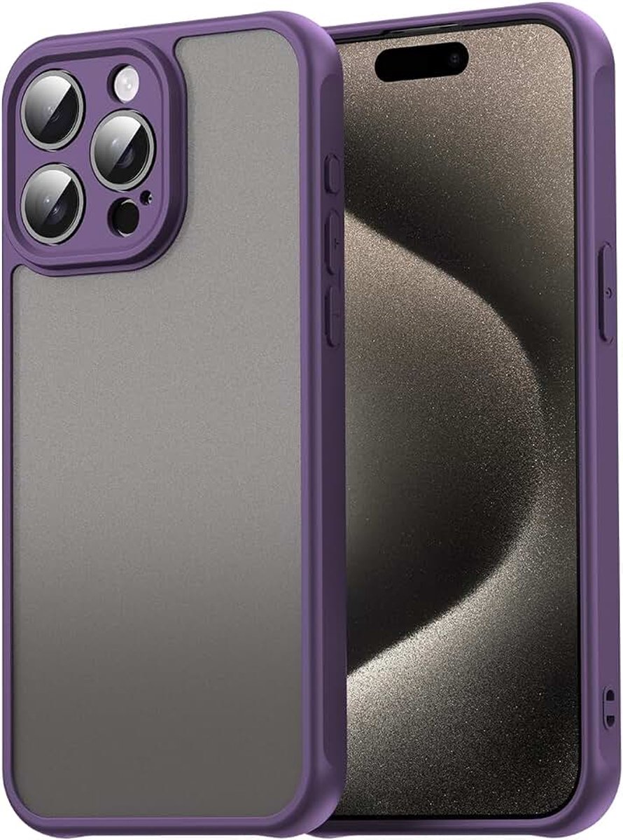 Hoesjes voor iPhone 15 Pro Max, matte slanke bumperhoes met militaire bescherming, schokbestendig en robuust pantsertelefoonhoesje voor iPhone 15 Pro Max, paars