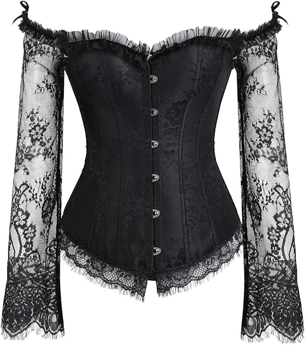 Korset top met mouwen taille korset, bustier corset dirndl blouse klederdrachtshirt