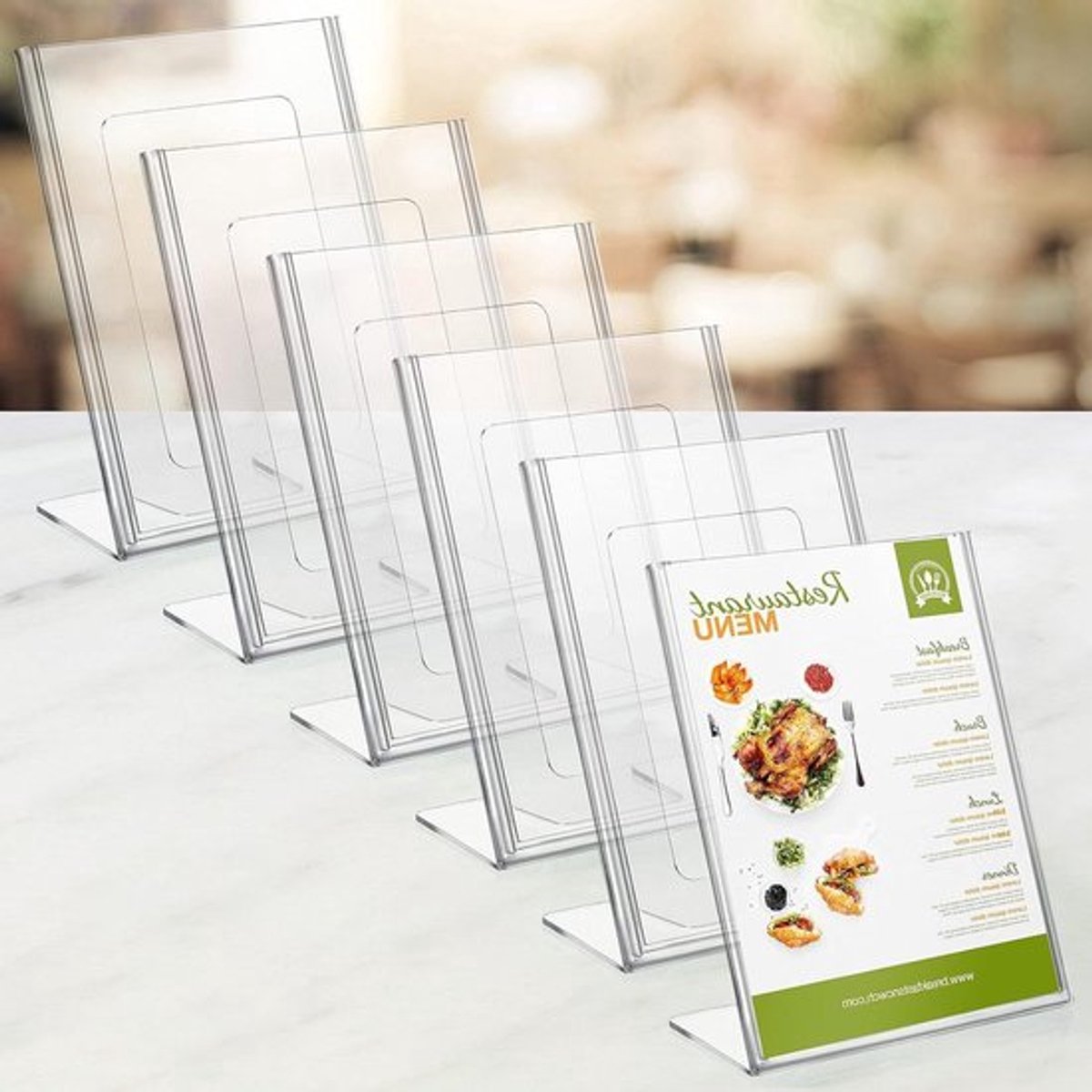- Transparante Acryl Kaarthouder - Tafeldecoratie - A6 Formaat - Helder - Menuhouder - Geschikt voor Kantoor of Horeca - Doorzichtig - Visitekaarthouder - Staand - Kantoorbenodigdheden - Plastic displaystand - Fotohouder - Rechtopstaand.