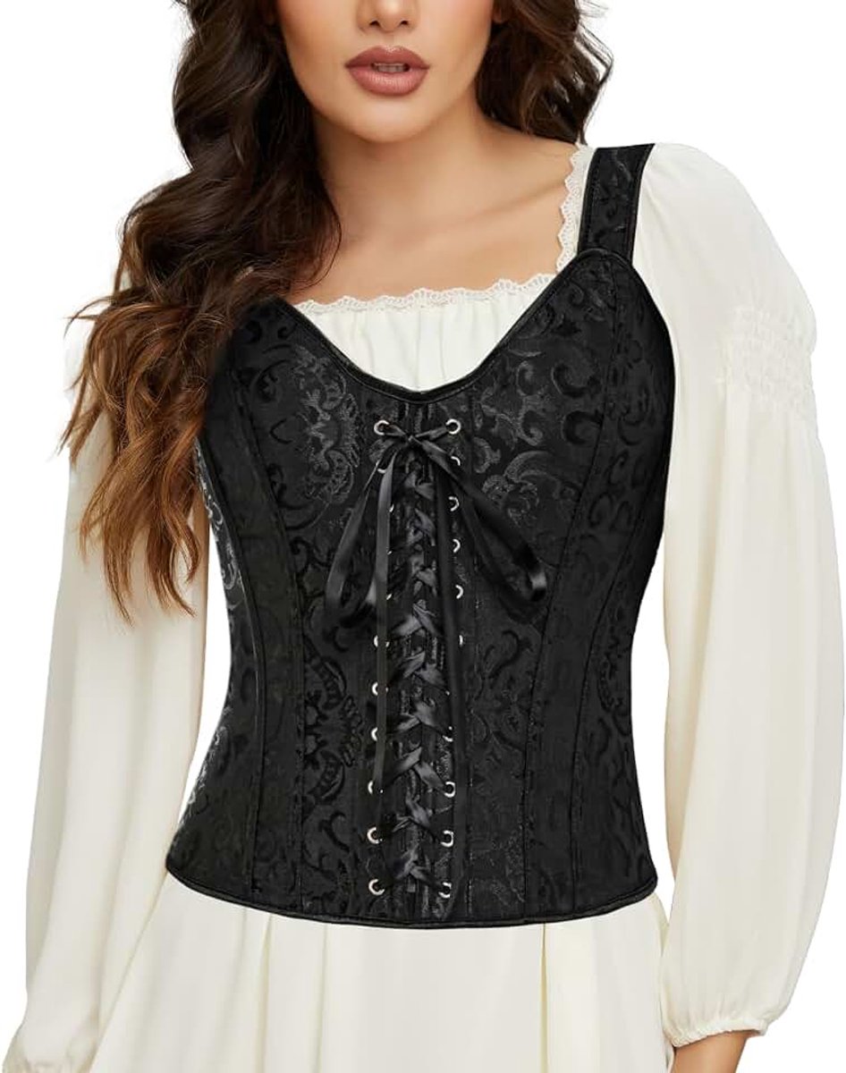 Korset sexy dames korset vintage volledige borst bruidsondergoed gothic korset top satijn bustier met bandjes ritssluiting in zwart of beige S-6XL