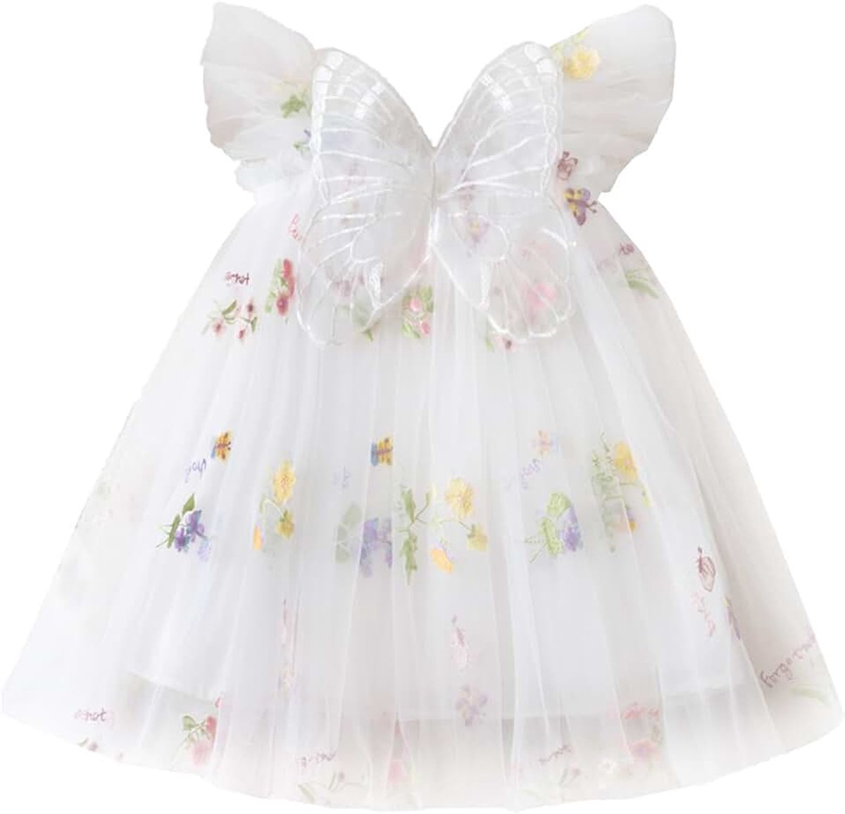 Tule jurk met tutu voor meisjes, met vlinderborduurwerk, voor feest, verjaardag, prinsessenjurk