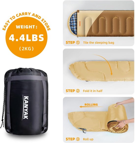 Kampeer slaapzak - Outdoor tas - Buiten slapen - Waterdicht & ademend - 220x82 cm - Beige & Aardegeel — afbeelding 4