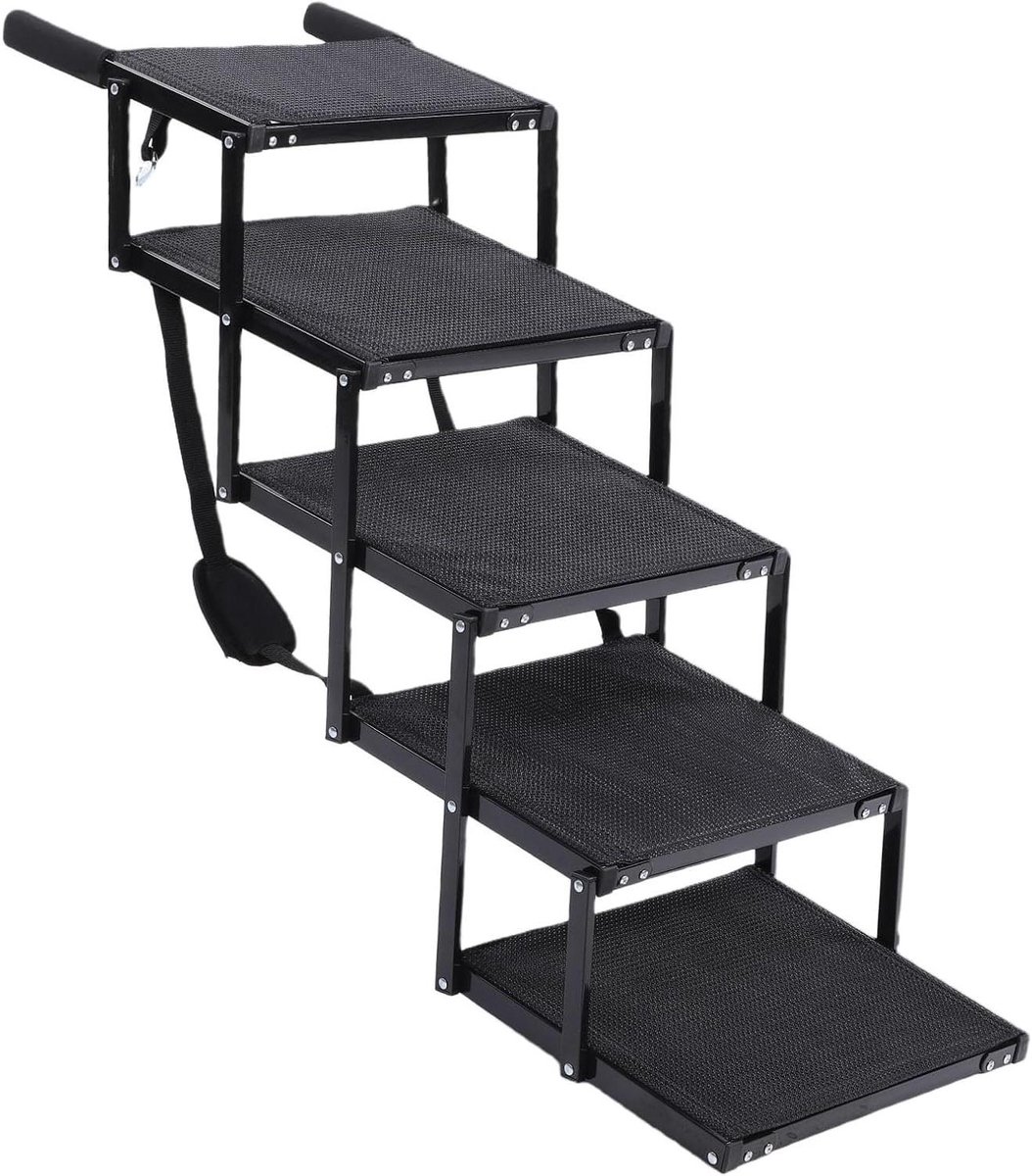 Honden Autotrap - Hondenoprit Opvouwbaar - Veilig Instappen - Antislip Tapijt - Tot 100 kg - Grijs
