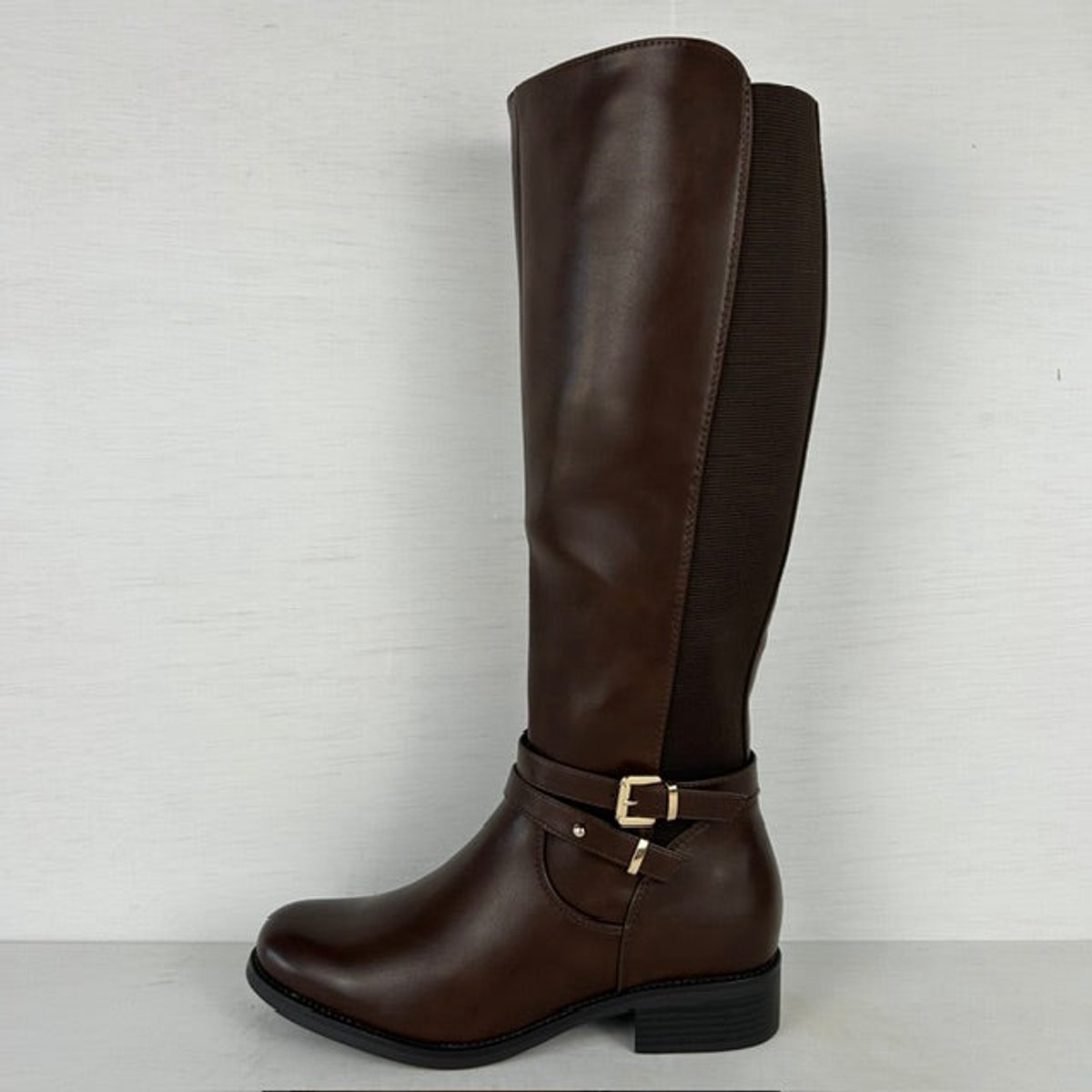 Hoge leatherlook laarzen met elastiek bruin (verkrijgbaar t/m maat 43) Bruin / 39
