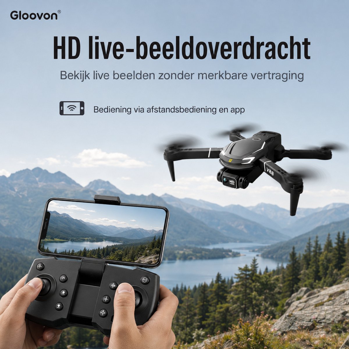 Gloovon® Opvouwbare Drone met Camera - 8K Dual Camera - 2 Accu's - 40 Minuten Vliegtijd - Inclusief Luxe Opbergtas - Zwart thumbnail 6