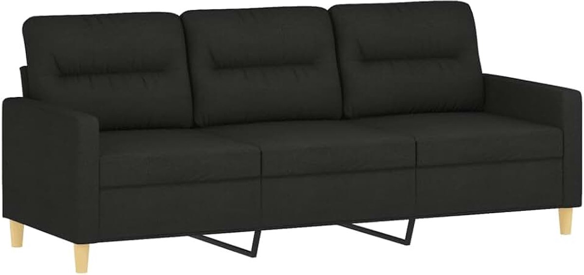 3-zitsbank, zwart, 180 cm, stof, woonkamerbank, kantoorbank, slaapkamerbank, loungebank voor woonkamer, slaapkamer, logeerkamer