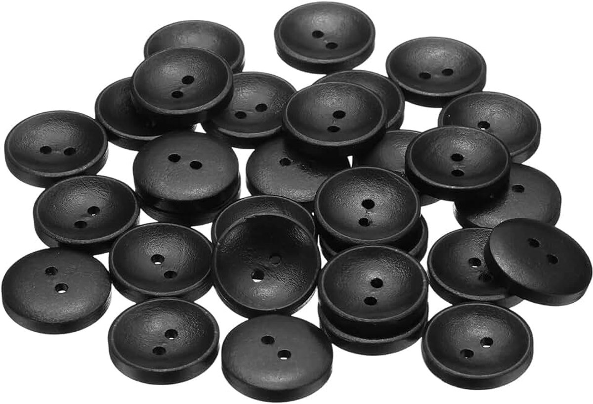 Knopen, 20 mm, houten knopen, 2 gaten, knutselknopen, vintage, rond, naaiknopen, komtype, reserveknopen voor doe-het-zelf decoratie, jassen, kleding, vest, zwart