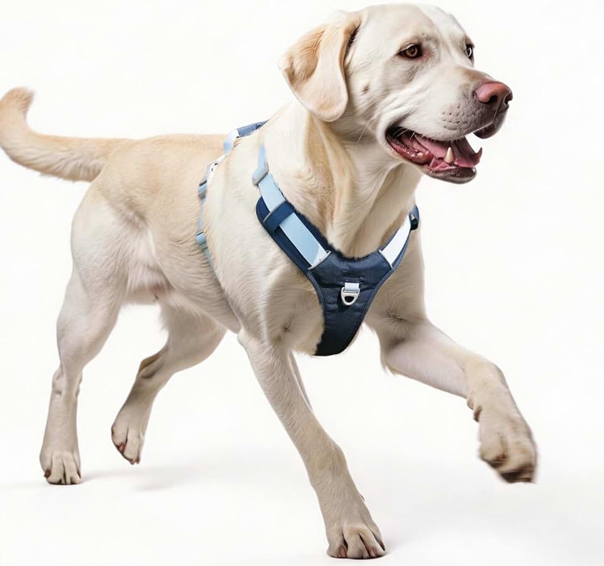 Hondentuigje voor grote honden, hondenharnas, groot, anti-trektuigje met handvat, ademend, gevoerd, reflecterend borstharnas voor training en wandelen, diepblauw, L
