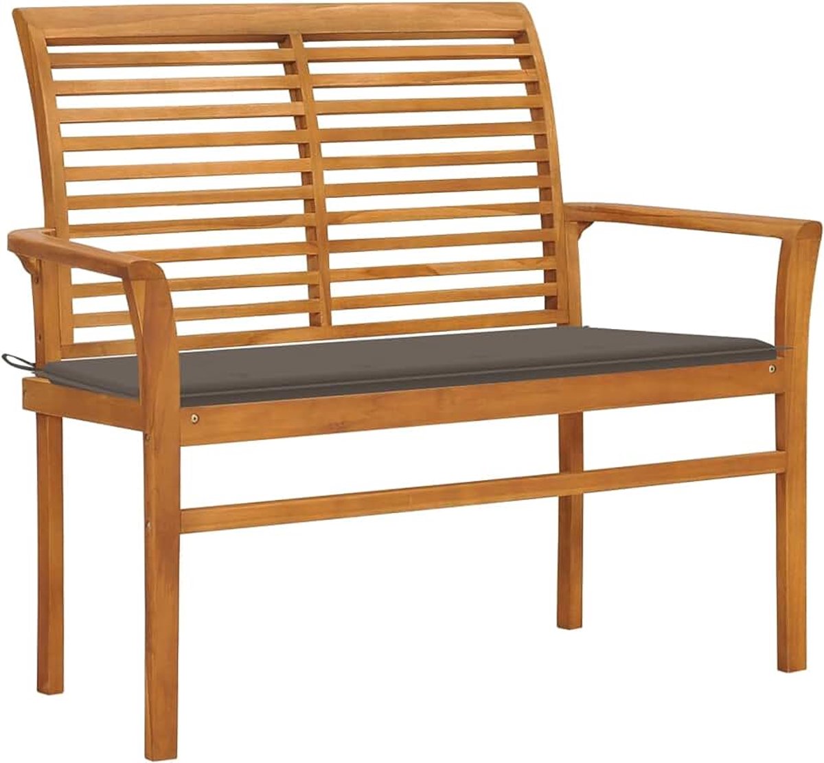 Tuinbank met taupe bankkussen houten bank zitbank tuinmeubelen bank balkonbank terrasbank teak massief 112 x 55 x 94 cm