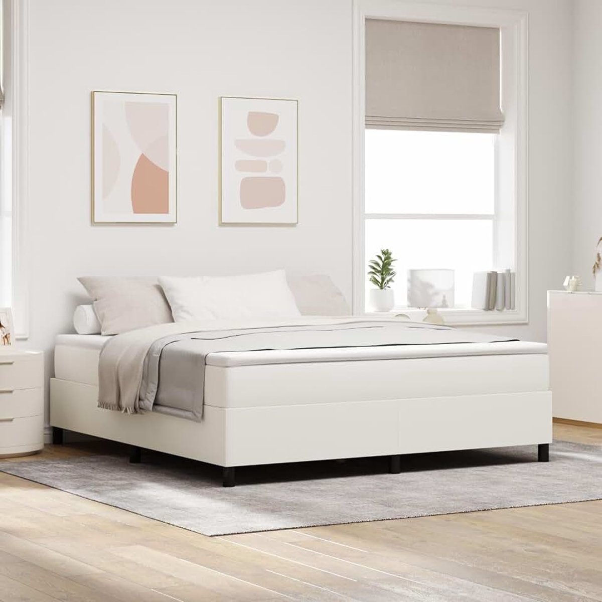 Frames, Matrassen, Hoofdborden, Voetborden & Onderdelen, Boxspring Bed Cream Super King Corduroy Stof