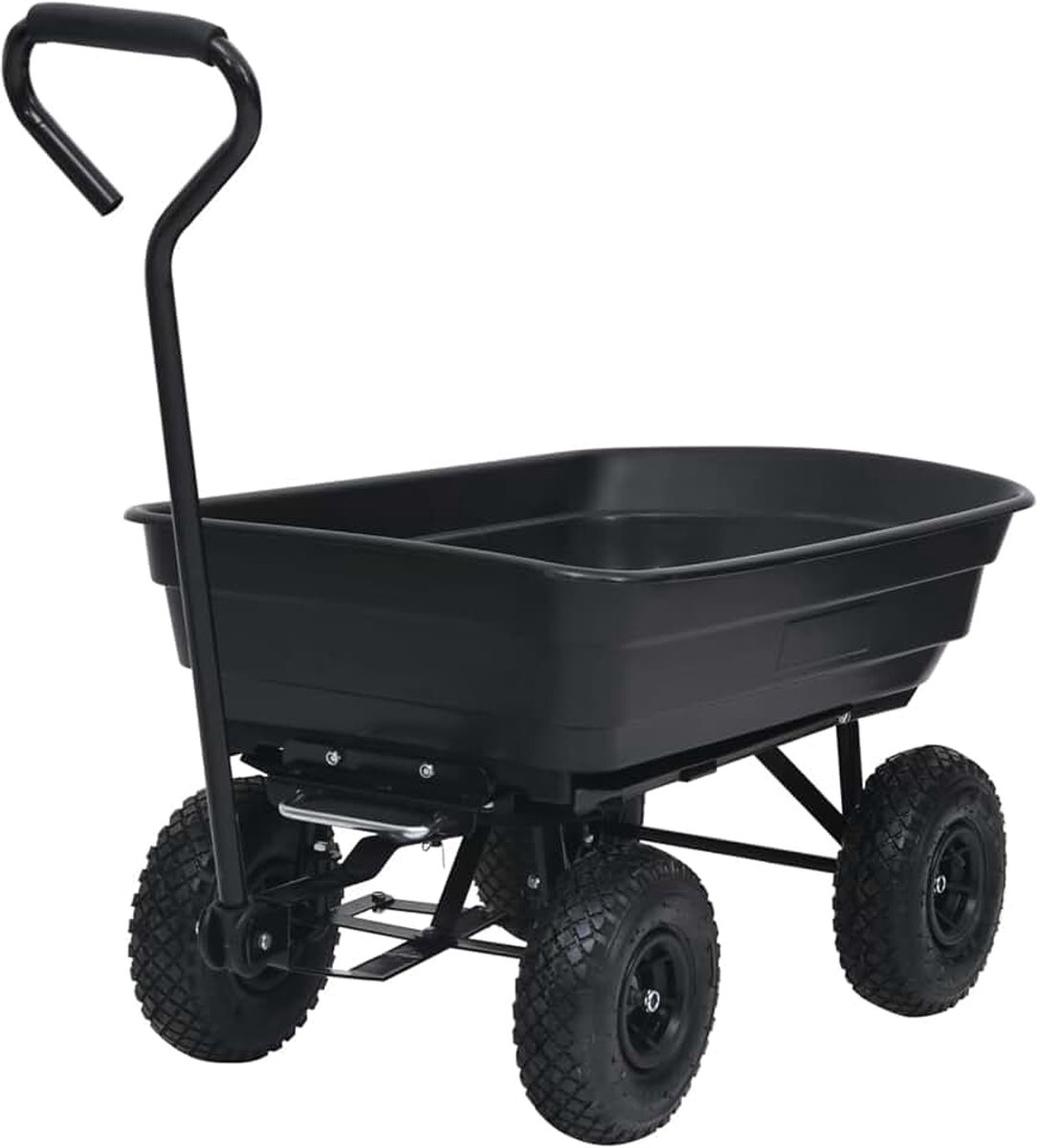 Kantelwagen, 300 kg draagkracht 75 liter, zwart, stalen frame, voor tuinieren 92579