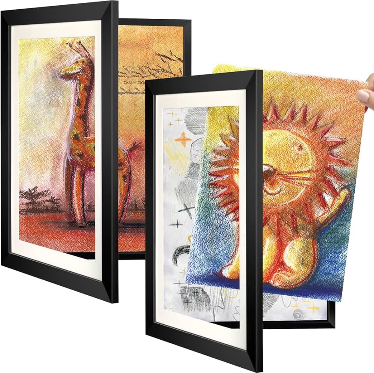 Fotolijst voor kinderschilderijen, set van 2, acryl kunstlijst A4 kan worden geopend, kinderkunstlijst is aan de voorzijde te openen, biedt plaats aan ongeveer 50-150 afbeeldingen