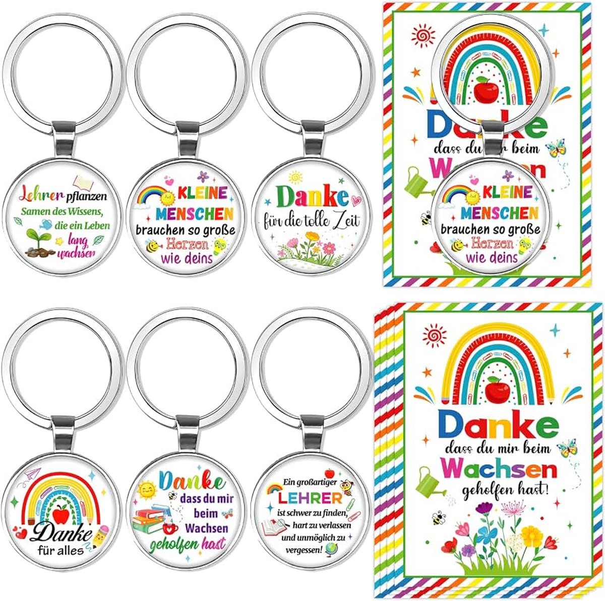 Leraarscadeau afscheid, 6 sleutelhangers leraar sleutelhanger leraar bedankje & kleine kaart voor opvoeder opvoeder afscheidscadeau leraar leraar cadeau leraar leraar cadeau leraar leraar cadeau