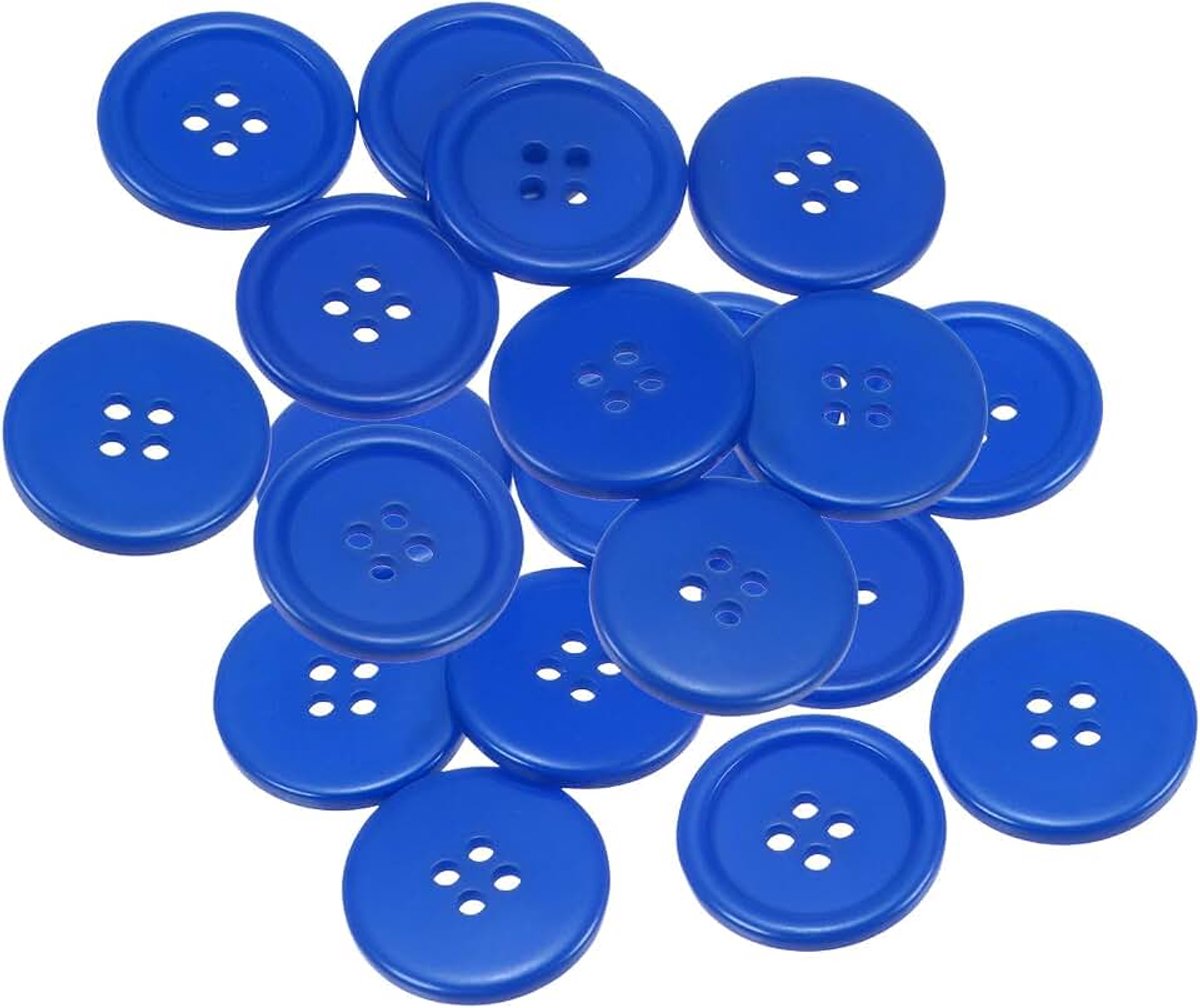 Knopen 25 mm hars rond plat 4-gaats ambachtelijke vervangingsknoppen voor naaien, kleding en doe-het-zelf, diepblauw