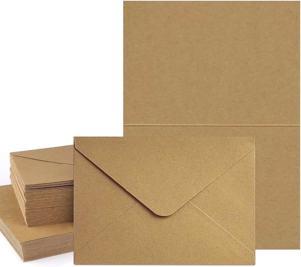 Enveloppen en Kaarten Set - 60 Sets Vouwkaarten om Zelf Vorm te Geven - Natuurbruine Recycling Enveloppen voor Cadeaus