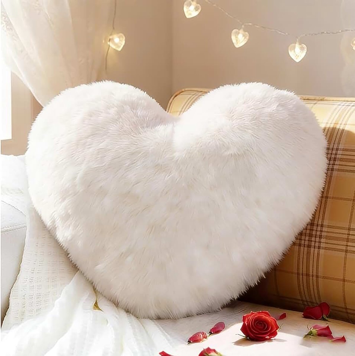 Knuffelkussen, kamerdecoratie, behaaglijk sierkussen, 46 x 36 cm, Valentijnsdag, hartkussen, liefdessierkussen, decoratief kussen, pluche kussen voor woonkamer, bank, slaapkamer, bed