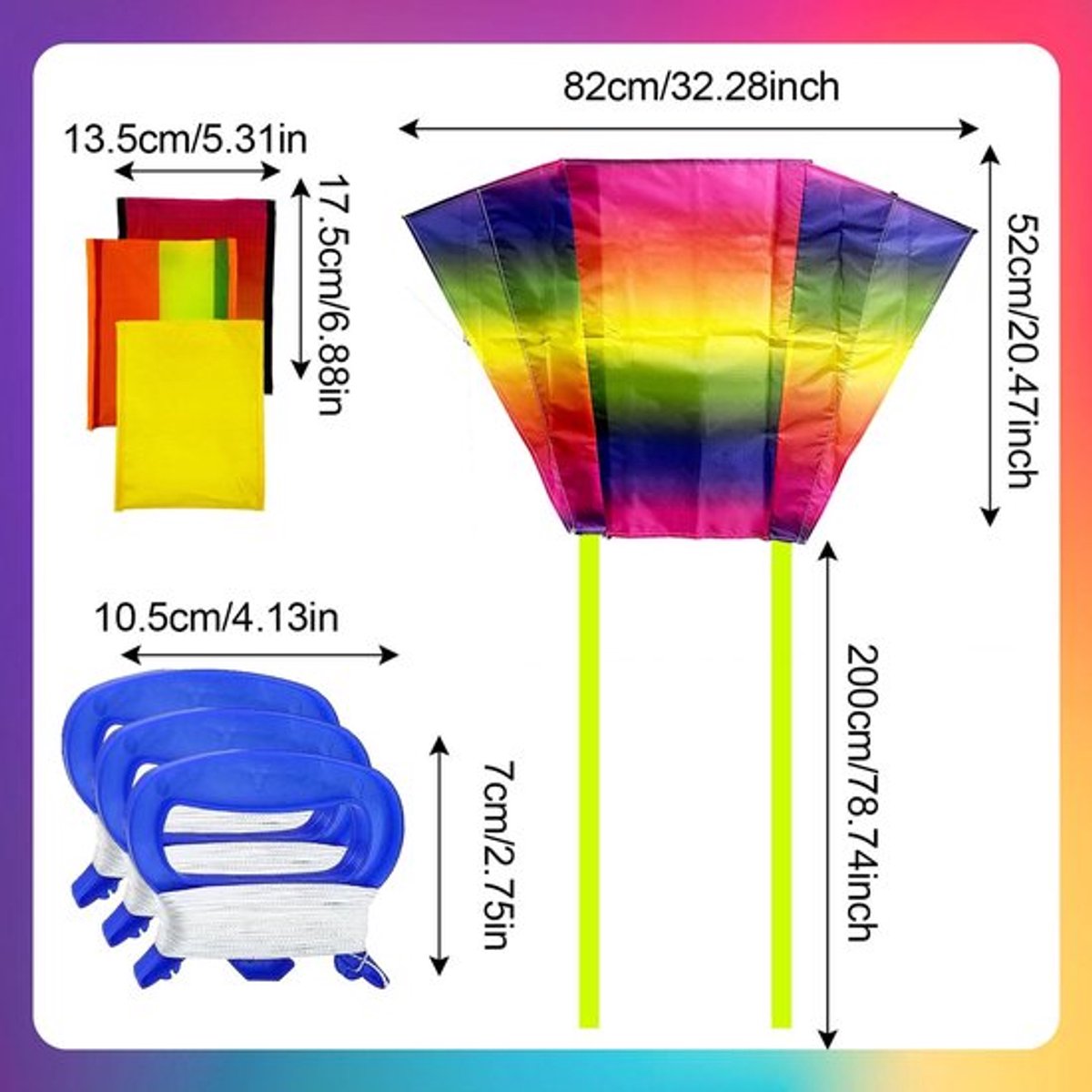 - Vlieger - Kindervliegers - Perfect voor strand en park - Regenboog kleur - Eenvoudig op te zetten - Geschikt voor jongens en meisjes