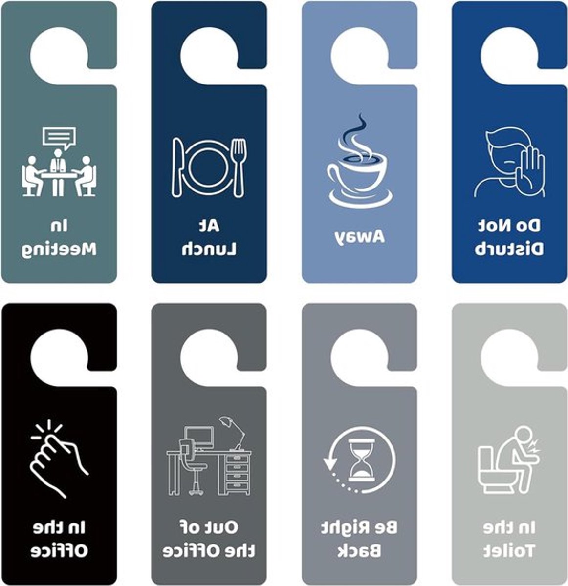 8 stuks Deurhangerborden voor Kantoor en Thuis - Niet Storen Bord voor Vergadering - Lunch in Uit Hangend Bord - Dubbelzijdig Deurhangerlabels - Geschikt voor Kliniek en Hotel