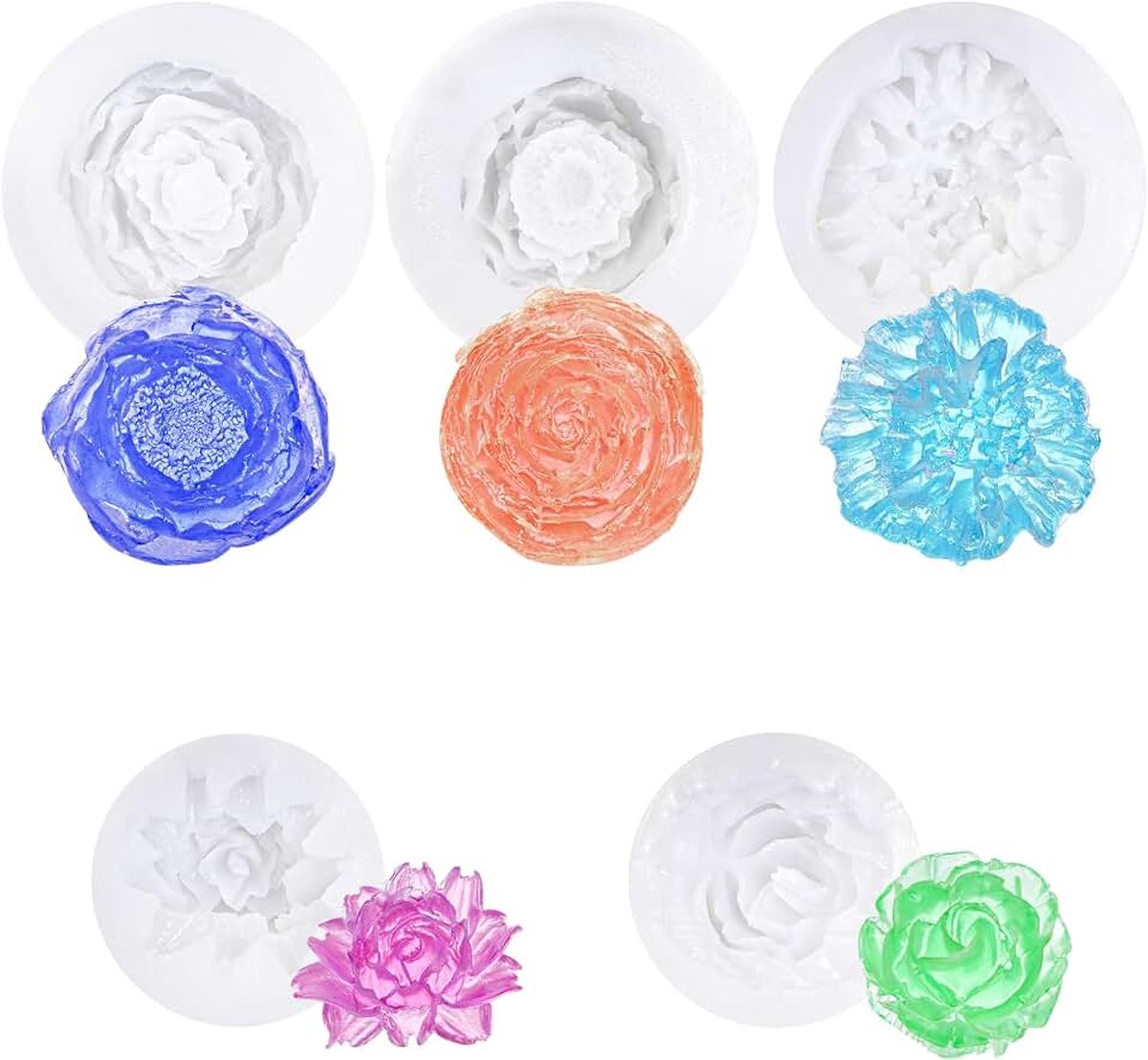 5 stuks kaars silicone mal bloemen, 3D siliconen kaars mal, roos anjer pioen siliconen gietmallen voor chocolade, snoep, taartdecoratie, DIY maken