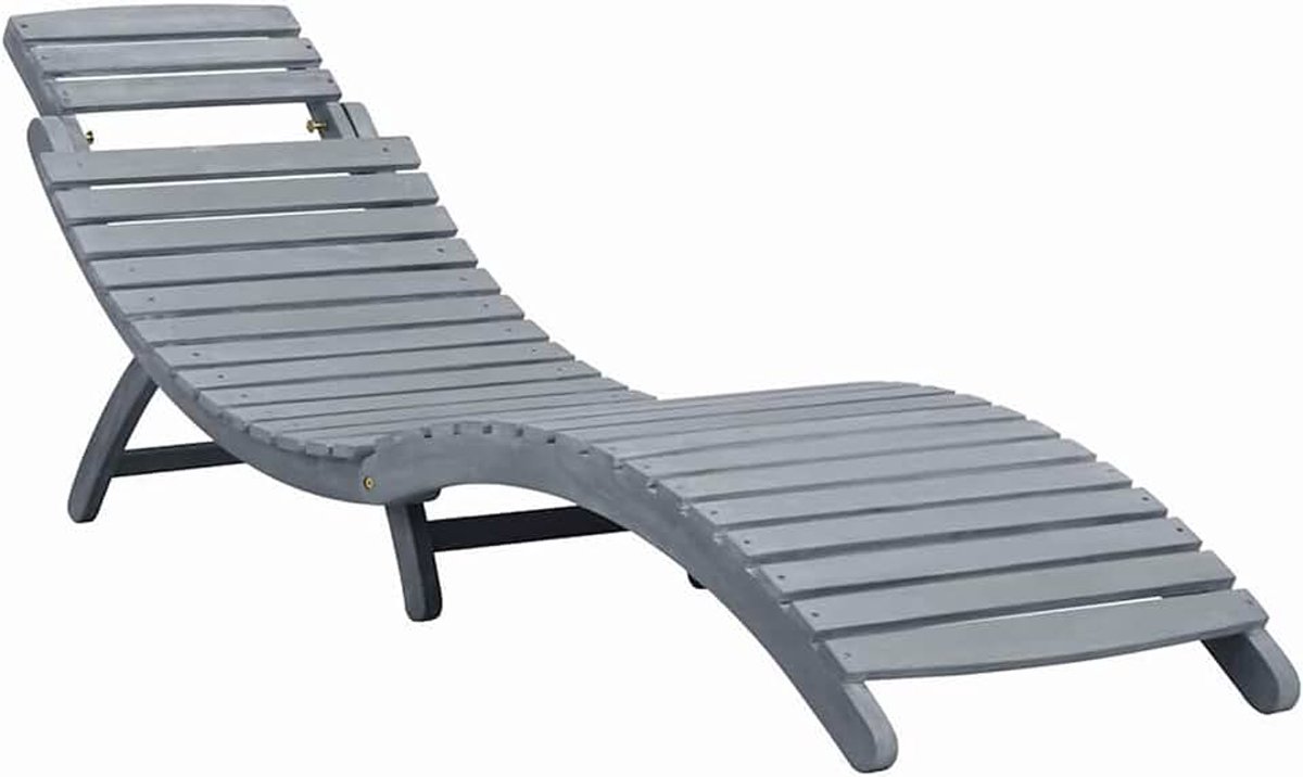 Homelen Houten zonnebed, acacia, massief hout met bekleding, ergonomisch, weerbestendig, inklapbaar, grijs, 190 x 60 x 51 cm, voor tuin, terras, balkon