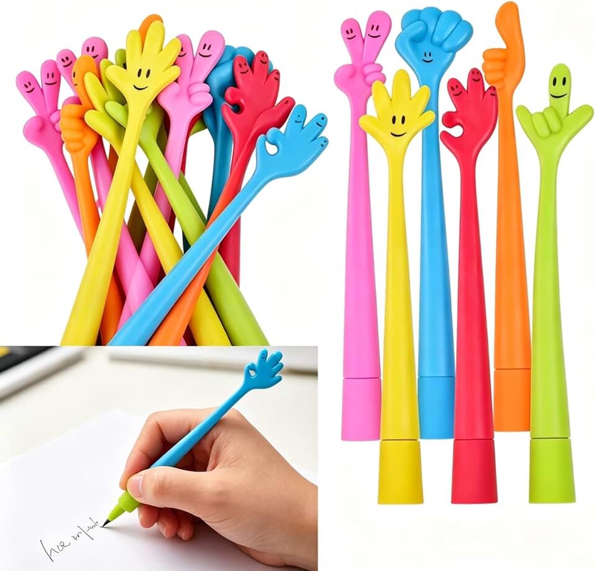 12 stuks Vinger Balpennen Siliconen Grappige Cartoon Vinger Balpennen Kleurrijk 6 Kleuren Cartoon Pen Set Gel Pennen Gel Schrijfpennen Kawaii Gel Pennen Weggevertje voor Studenten Kantoor