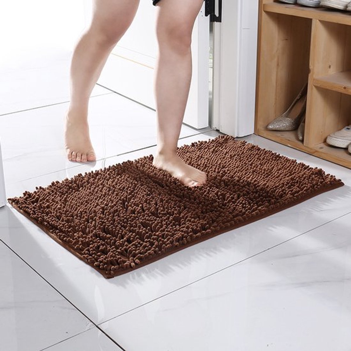 Antislipmat, deurmat voor slaapkamer, tapijt, badkamermat, 30x50 cm, antislip, vloertapijt, waterabsorberende badkamermat, antislipvoetmat voor thuis, bruin