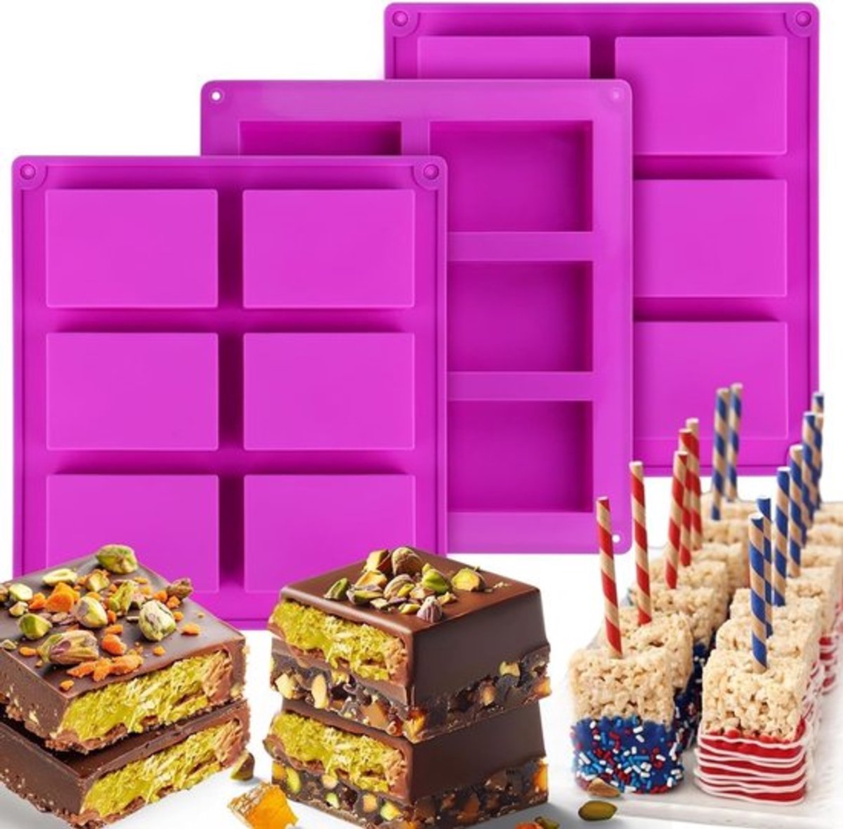 Set van 3 Siliconen Mallen voor Chocolade, Snoep en IJsblokjes - Niet Plakkerige Mallen voor Creatieve DIY Projecten