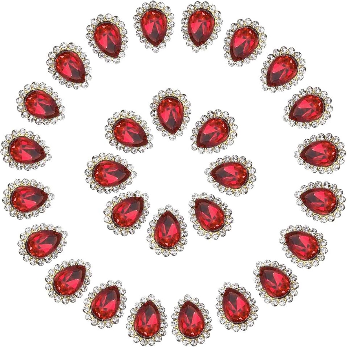 1,0 cm naai op strass, 50 stuks traandruppel kristallen steentjes puntrug edelstenen metalen platte achterkant voor ambachtelijke schoenen kleding oorbel riem naaien decoratie, rood