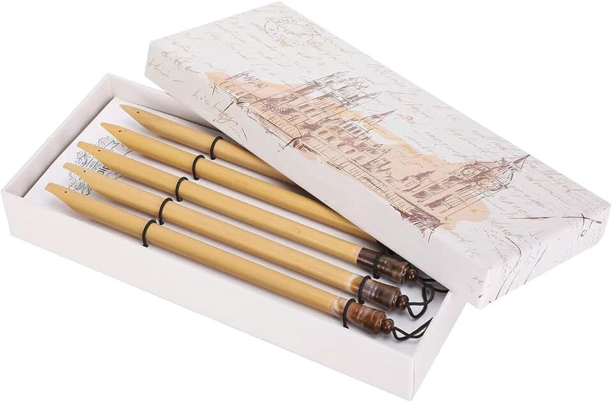 Accessoires voor schrijf- en correctie, Bamboe Dip Pen, Houten Kalligrafie Pen, Schrijfcorrectie Accessoires, 5 stuks Dip Pen, Handgemaakt, Manga Kalligrafie, Vintage bamboe, Tekening