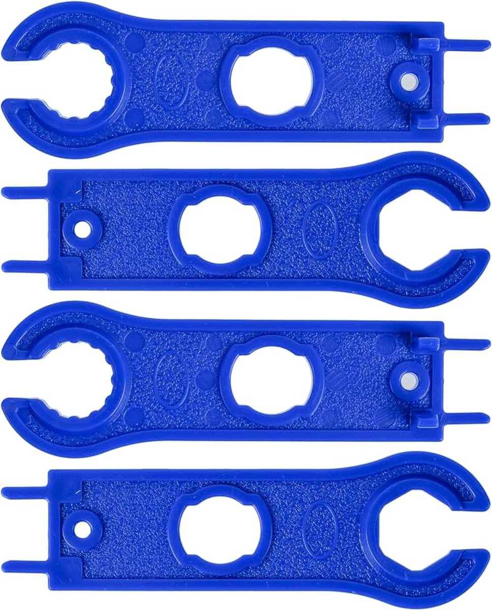 Gereedschapsset, 4 stuks, in blauw, van hard plastic, voor het vast- en losdraaien van kabelwartels, solaire verbindingssleutelset, montagegereedschap verbinder, vergrendelsleutel verbinder