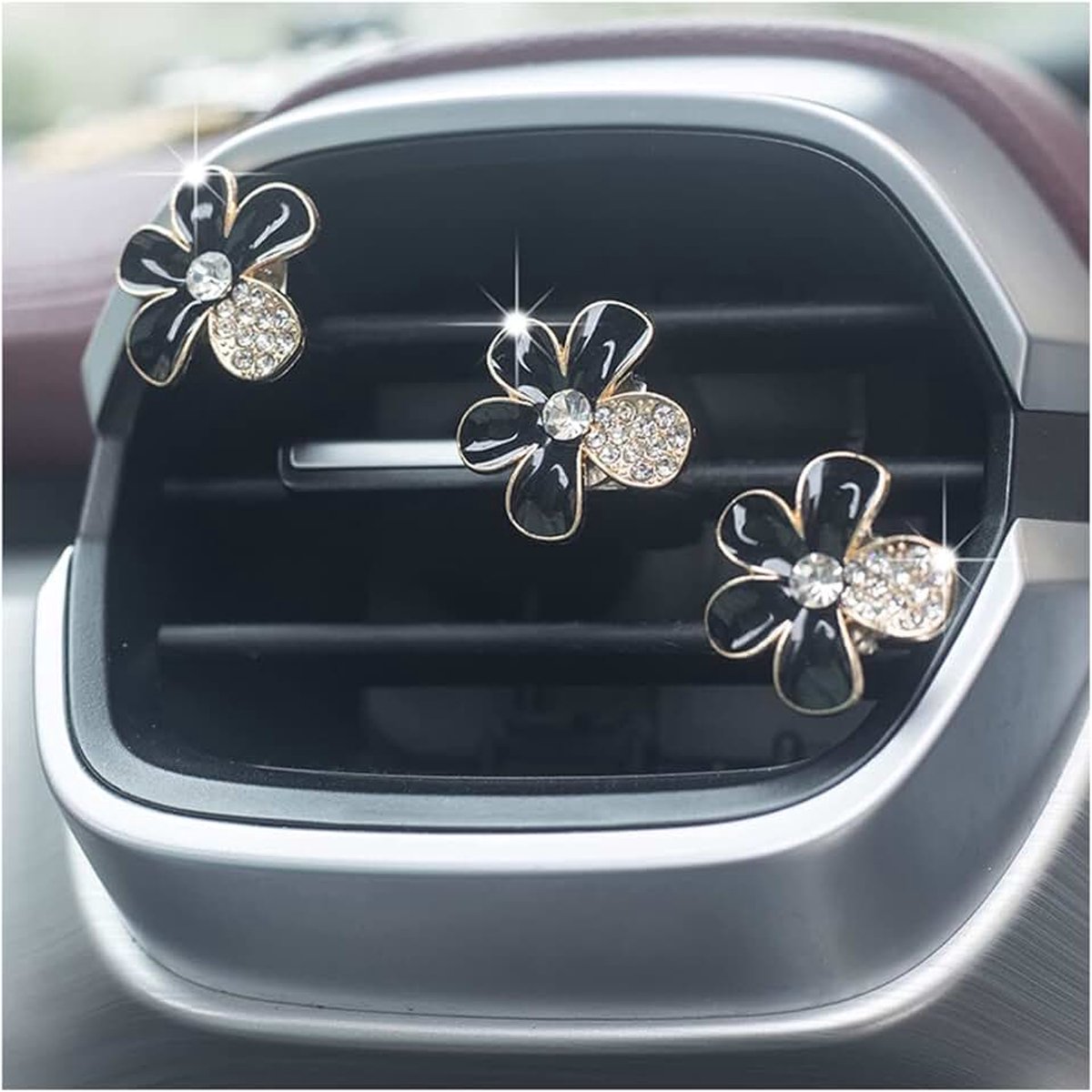 6 stuks decoratieve auto ontluchter clips, madeliefje bloem vorm, schattige bloemen charme, zwart