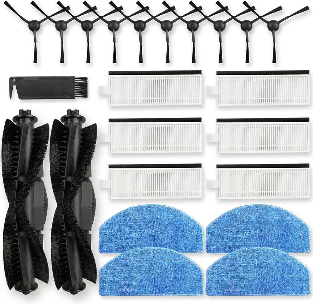 Onderdelen geschikt voor Tikom G8000/G8000 Pro, Honiture G20/G20 Pro, Airzeen G20 Pro, Laresar Evol 3/Evol 3s vacuüm accessoires, 2 rolborstel, 4 dweilpad, 6 filter, 10 zijborstel